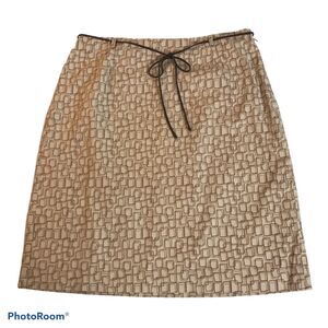 Ann Taylor Skirt Womens 6 Stretch Tan Brown Squares Cord Waist Tie Lightweight